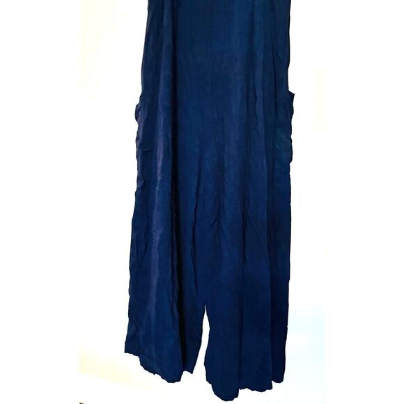 Rachel Pally Dark Blue Linen Alda Square Neck Wide Leg Flare Jumpsuit Size M - Picture 12 of 13